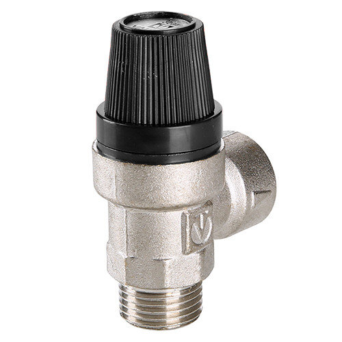Клапан предохранительный VALTEC VT.0496.N.0415 1/2" DN 15 PN 10 пружинный с фиксированной настройкой 0,15 МПа, латунный с никелевым покрытием