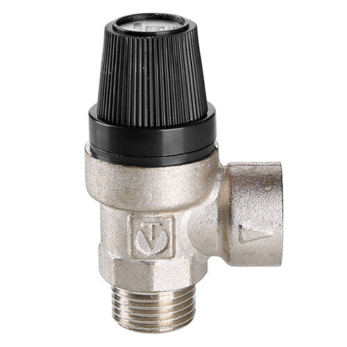 Клапан предохранительный VALTEC VT.0496.N.0415 1/2" DN 15 PN 10 пружинный с фиксированной настройкой 0,15 МПа, латунный с никелевым покрытием