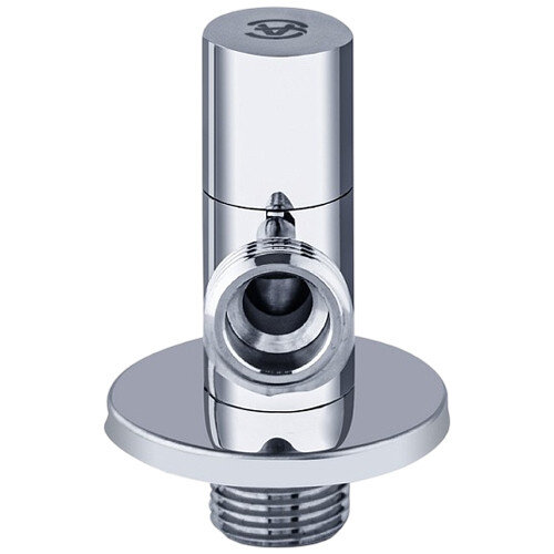 Клапан (вентиль) угловой для бытовых приборов латунный Aquasfera 1072 DN 15 PN 10 резьба - 1/2"х3/4", покрытие - хром, с отражателем, резьбовой НР-НР, маховик хромированный, 1072-02