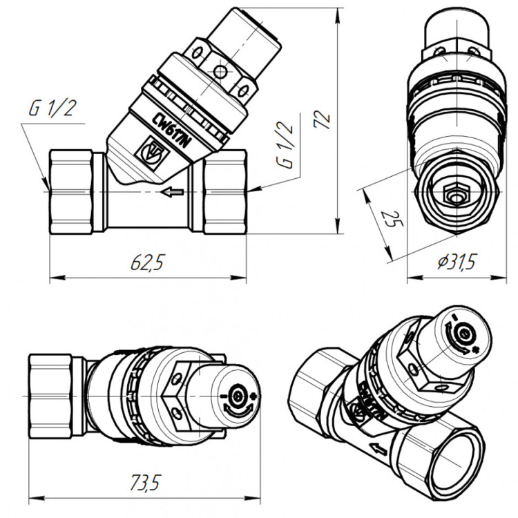 Редуктор давления VALTEC VT.081.N.04 1/2'' DN 15 PN 16 поршневой, латунный с никелированным покрытием 2