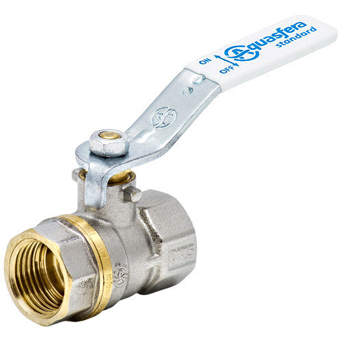 Кран шаровой латунный Aquasfera Standard 1101 DN 25 PN 25 резьба - 1'', покрытие - никель, неполнопроходной резьбовой ВР-ВР, ручка-рычаг белая 1101-03