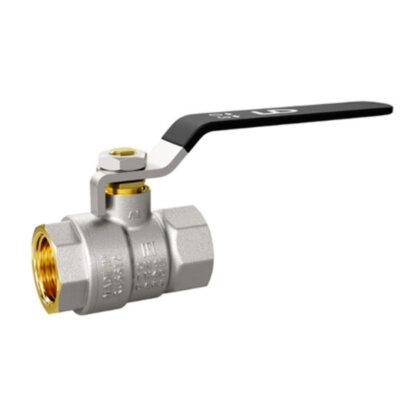 Кран шаровой латунный LD Pride 47.40.В-В.Р Ду 40 Ру 25 резьба (ВР-ВР) 1 1/2", никелированный с черным стальным рычагом, неполнопроходный