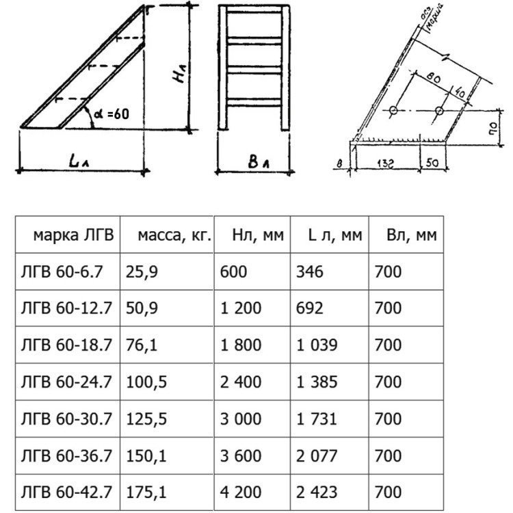 Лестница ЛГВ 60-24.7 Серия 1.450.3-7.94 2