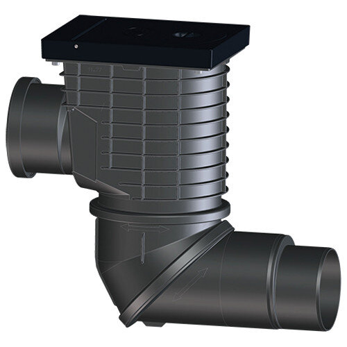 Дождеприёмник с чугунным верхом, с гор. входным патрубком и выпуском HL600NGHO DN110/125 с 2-мя шарнирными соединениями