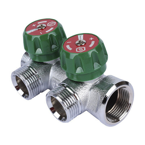 Коллектор распределительный STOUT SMB 6850 2 отвода ВР-НР 3/4" DN 20 PN 16 с регулирующими клапанами