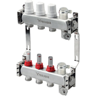 Коллекторная группа Pro Aqua 8 выходов с расходомерами и автоматическими воздухоотводчиками