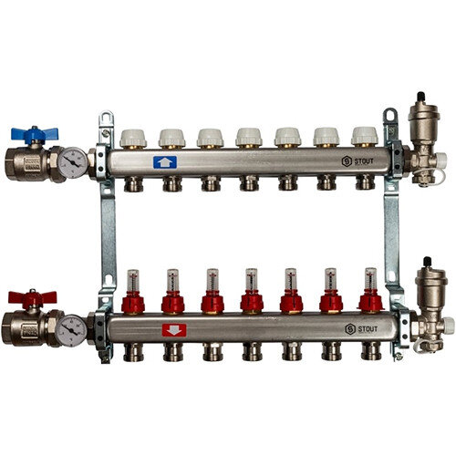 Коллектор STOUT в сборе с расходомерами 7 выходов