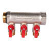 Коллектор распределительный STOUT SMB 6210 3 отвода ВР-НР 1"х1/2" DN 25 PN 10 с шаровыми кранами красная рукоятка уплотнительное кольцо 2