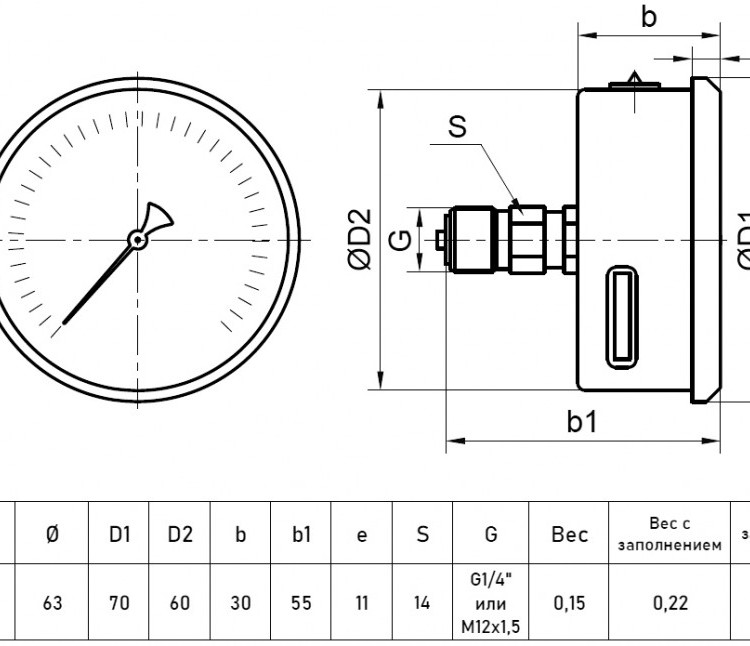 Вакуумметр РОСМА ТВ-320Т.00 (-0,1...0 МПа) Байонет Дкорп=63мм кл. 1,5 G1/4" виброустойчивый (готовый к гидрозаполнению) осевой 00000033433 2