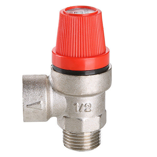 Клапан предохранительный VALTEC VT.0496.N.0430 1/2" DN 15 PN 10 пружинный с фиксированной настройкой 0,3 МПа, латунный с никелевым покрытием