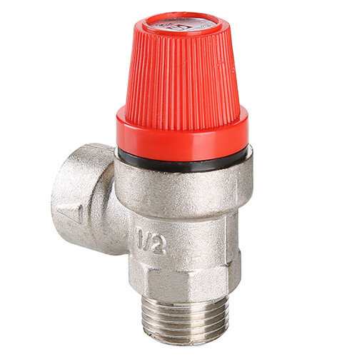 Клапан предохранительный VALTEC VT.0496.N.0430 1/2" DN 15 PN 10 пружинный с фиксированной настройкой 0,3 МПа, латунный с никелевым покрытием