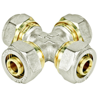 Крестовина обжимная VALFEX VF.341.N Ду 20х20х20 Ру 25 никелированная латунная