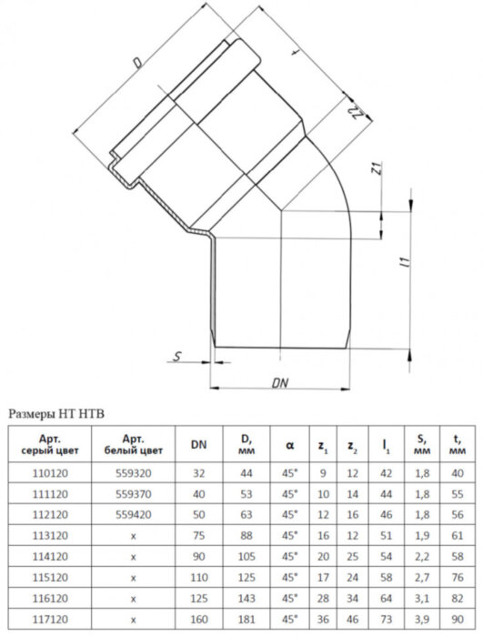 Отвод канализационный PP-H Ostendorf HT HTB DN 32х45° цвет белый