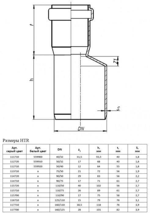 Переход эксцентрический PP-H Ostendorf HT HTR DN 110/90 (редукция) цвет серый