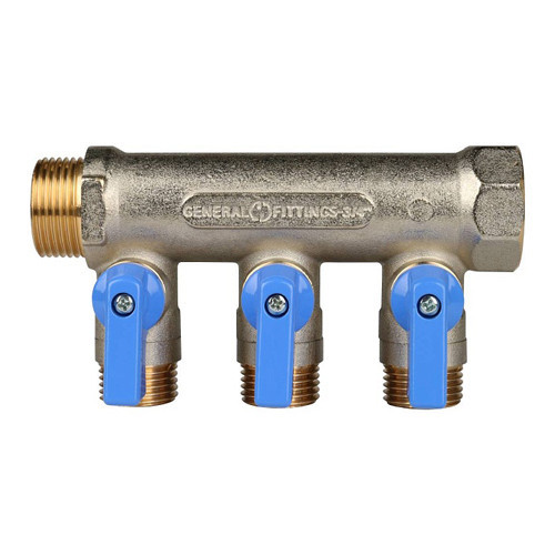 Коллектор распределительный STOUT SMB 6201 3 отвода ВР-НР 3/4"х1/2" DN 20 PN 10 с шаровыми кранами синяя рукоятка 2