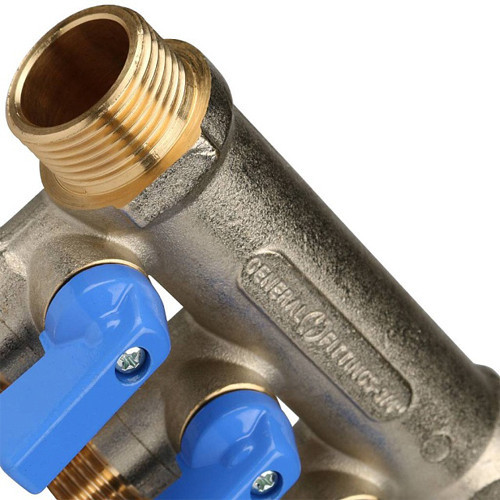 Коллектор распределительный STOUT SMB 6201 3 отвода ВР-НР 3/4"х1/2" DN 20 PN 10 с шаровыми кранами синяя рукоятка 3