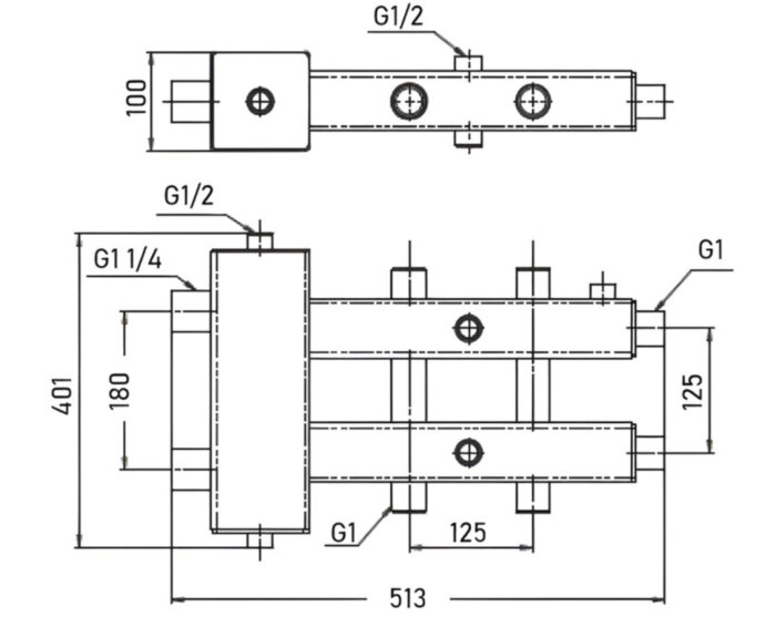 Гидроразделитель VALTEC VTc.100.SN.070603 1''; 1 1/4'' DN 25/32 PN 6 с коллекторами на 3 контура стальной