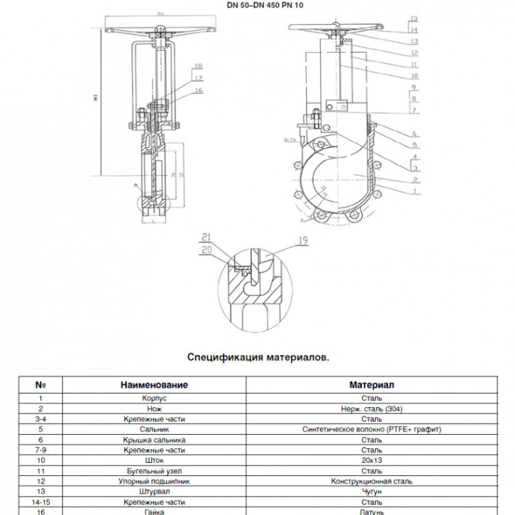 Задвижка Kvant KV02 DN 65 PN 10 шиберная межфланцевая со штурвалом 2