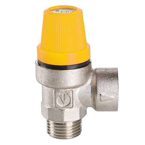 Клапан предохранительный VALTEC VT.0496.N.0460 1/2" DN 15 PN 10 пружинный с фиксированной настройкой 0,6 МПа, латунный с никелевым покрытием