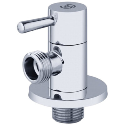 Клапан (вентиль) угловой для бытовых приборов латунный Aquasfera 1073 DN 15 PN 10 резьба - 1/2"х3/4", покрытие - хром, с отражателем, резьбовой НР-НР, маховик хромированный, 1073-02