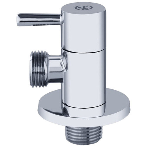 Клапан (вентиль) угловой для бытовых приборов латунный Aquasfera 1073 DN 15 PN 10 резьба - 1/2"х3/4", покрытие - хром, с отражателем, резьбовой НР-НР, маховик хромированный, 1073-02