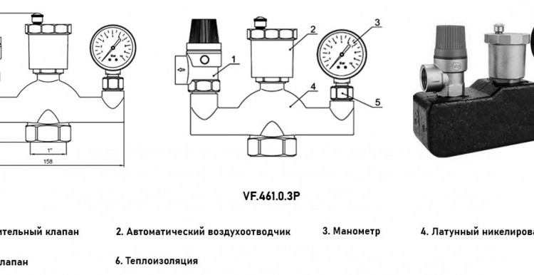 Группа безопасности VALFEX VF.461.0.3P ВР 1"x1/2"x1/4" DN 25 PN 10 для закрытых систем отопления с теплоизоляцией 4