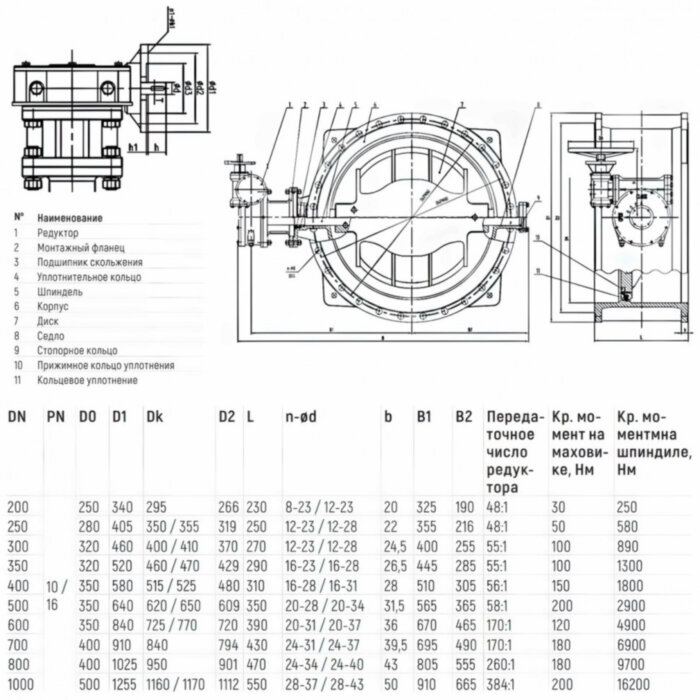 Затвор чугунный Benarmo DN 200 PN 16 поворотный фланцевый с двойным эксцентриком