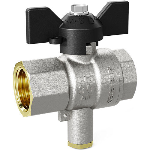 Кран шаровой латунный LD Pride 45.15.В-В.Т.Б Ду 15 Ру 40 резьба (ВР-ВР) 1/2", никелированный с красной бабочкой, неполнопроходный под термодатчик