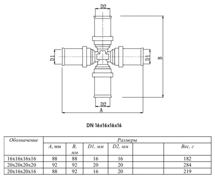 Крестовина VALTEC VTm.241 DN 16 PN 10 латунная никелированная