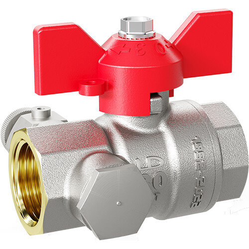 Кран шаровой латунный LD Pride 44.15.В-В.С.Б Ду 15 Ру 40 резьба (ВР-ВР) 1/2", никелированный с красной бабочкой, неполнопроходный