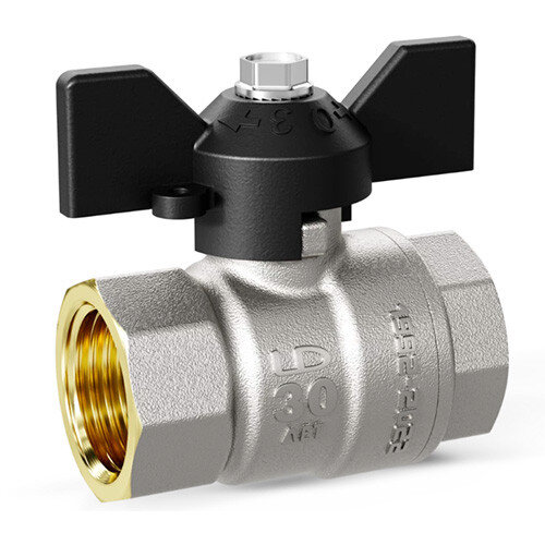 Кран шаровой латунный LD Pride 47.25.В-В.Б Ду 25 Ру 40 резьба (ВР-ВР) 1", никелированный с черной бабочкой, неполнопроходный