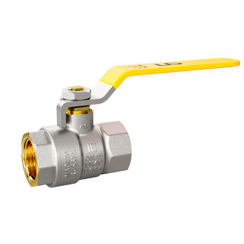 Кран шаровой латунный LD Pride 47.40.В-В.Р GAS Ду 40 Ру 25 резьба (ВР-ВР) 1 1/2", никелированный, неполнопроходный, стальной рычаг