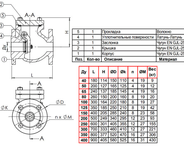 Клапан Tecofi CB3240 DN 250 обратный створчатый фланцевый PN 10 2