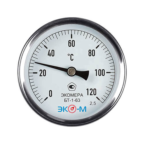Термометр биметаллический ЭКОМЕРА БТ-1 Ду 63, Т 0-120C, L=80