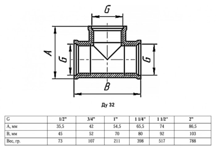 Тройник VALFEX VF.130 ВР 1 1/4"x1 1/4"x1 1/4" Ду 32 Ру 40 латунный