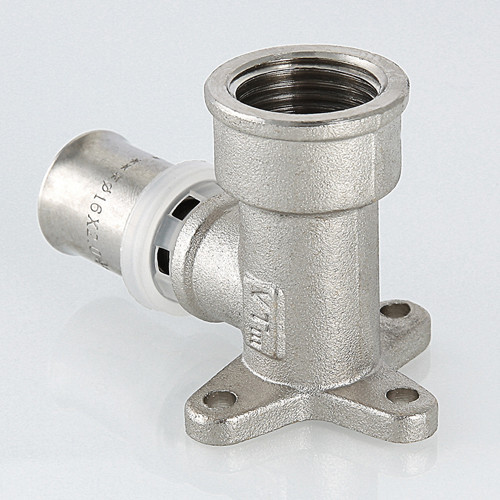 Угольник 90 градусов VALTEC VTm.254 ВР 3/4" DN 26x20 PN 10 с креплением латунный никелированный 4