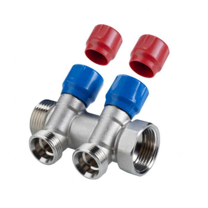 Коллектор распределительный VALTEC VTc.560.NE.060503 3 отвода ВР-НР 1"x3/4" DN 25 PN 10 с регулирующими клапанами