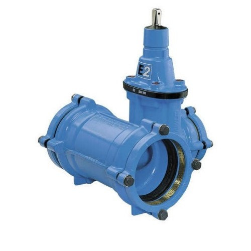 Тройник Hawle 4343E2 System 2000 DN 90-90 PN 16 раструбный клиновый чугунный с обрезиненным клином со встроенной задвижкой 1