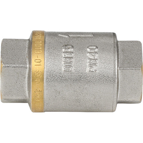 Клапан обратный латунный Aquasfera 3005 DN 20 PN 30 резьба - 3/4'', покрытие - никель, пружинный с увеличенной пропускной способностью, резьбовой ВР-ВР, 3005-02