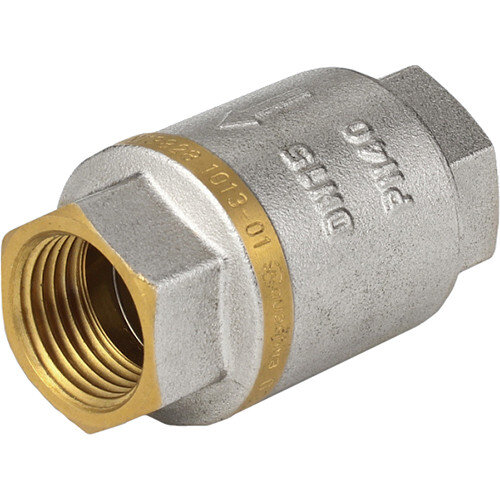 Клапан обратный латунный Aquasfera 3005 DN 20 PN 30 резьба - 3/4'', покрытие - никель, пружинный с увеличенной пропускной способностью, резьбовой ВР-ВР, 3005-02