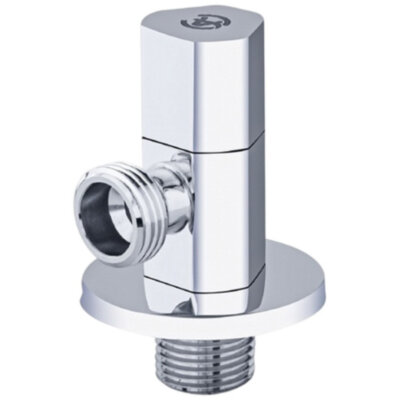 Клапан (вентиль) угловой для бытовых приборов латунный Aquasfera 1079 DN 15 PN 10 резьба - 1/2"х1/2", покрытие - хром, с отражателем, резьбовой НР-НР, маховик хромированный, 1079-01