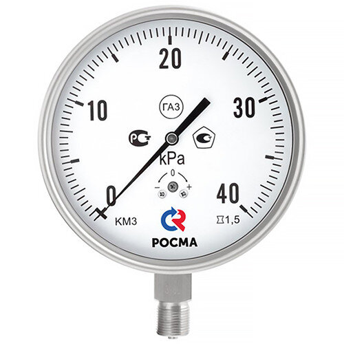 Манометр РОСМА КМ-32Р Кс IP54 (0...2,5 кПа) Дкорп=150мм кл. 1,5 G1/2" коррозионностойкий для низких давлений газов радиальный 00000038459
