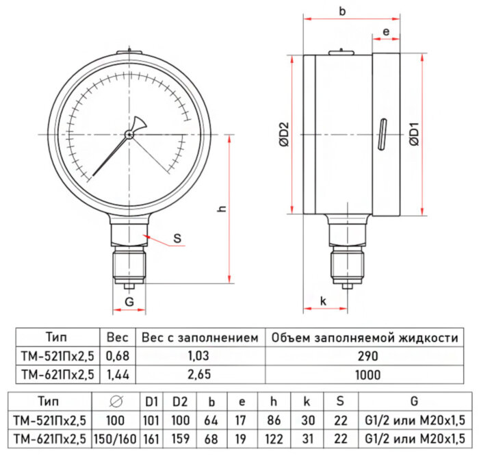 Манометр РОСМА ТМ-521Р.00 Пх2,5 (0...0,6 MПa) Дкорп=100мм кл. 1,0 G1/2" коррозионностойкий виброустойчивый радиальный 00000031562