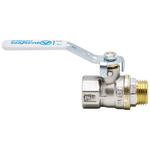 Кран шаровой латунный Aquasfera Standard 1103 DN 25 PN 25 резьба - 1'', покрытие - никель, неполнопроходной резьбовой ВР-НР, ручка-рычаг белая 1103-03