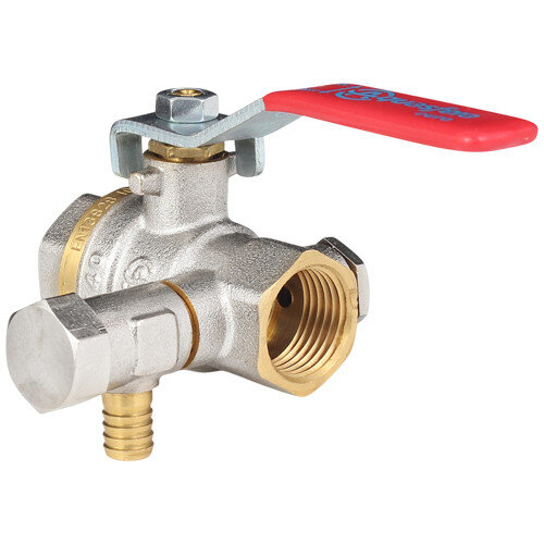 Кран шаровой латунный со спускником Aquasfera EURO 1012 DN 20 PN 40 резьба - 3/4'', покрытие - никель, полнопроходной резьбовой ВР-ВР, ручка-рычаг красная 1012-02