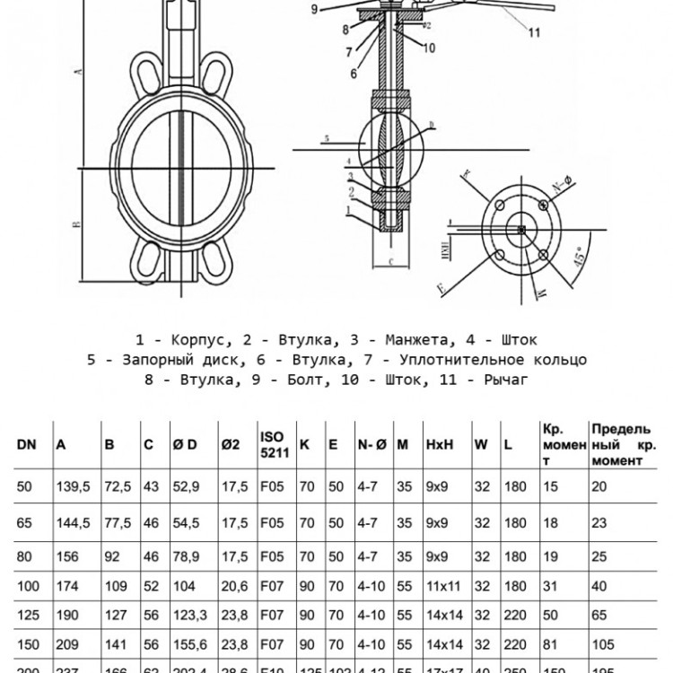 Затвор дисковый чугунный Benarmo DN 125 PN 10/16 поворотный межфланцевый с рукояткой Рус 2