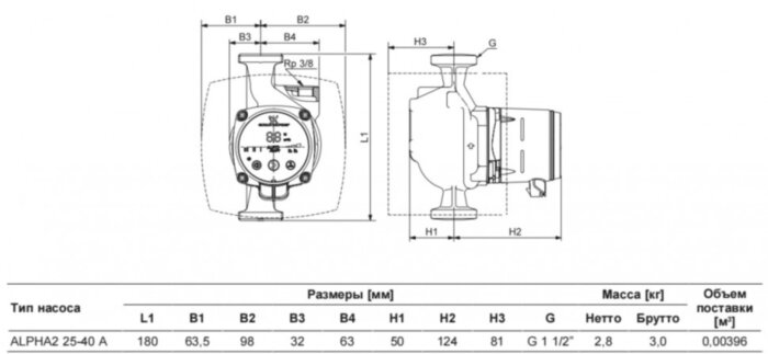 Насос циркуляционный Grundfos Alpha2 25-40 A 180