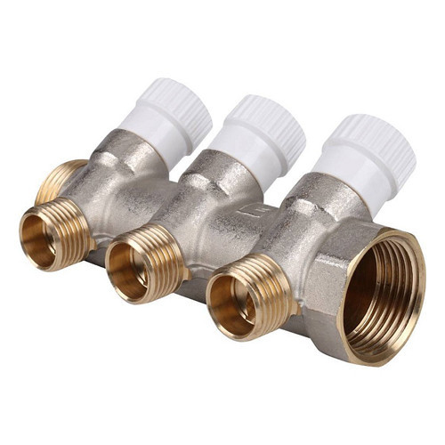 Коллектор распределительный STOUT SMB 6851 3 отвода ВР-НР 1"х1/2" DN 25 PN 10 с запорными клапанами 1