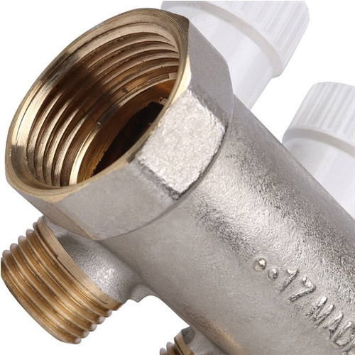 Коллектор распределительный STOUT SMB 6851 3 отвода ВР-НР 1"х1/2" DN 25 PN 10 с запорными клапанами 3