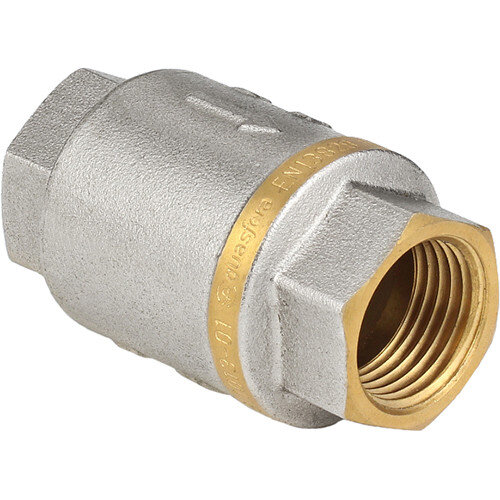 Клапан обратный латунный Aquasfera 3005 DN 25 PN 25 резьба - 1'', покрытие - никель, пружинный с увеличенной пропускной способностью, резьбовой ВР-ВР, 3005-03